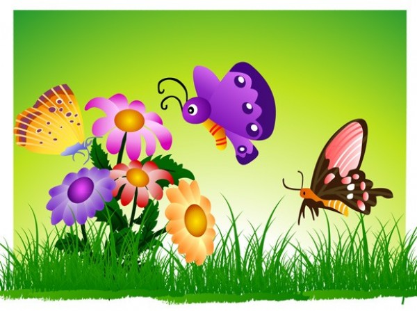 Colorful Cartoon Style Butterflies Vector Graphic web vector unique summer stylish quality original illustrator illustration high quality grass graphic fresh free download free flowers download design creative cartoon butterfly butterflies background ai   