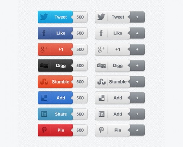 8 Finely Crafted Social Share Buttons Set PSD web unique ui elements ui stylish states social share buttons social share set quality psd original new networking modern media like interface hi-res HD fresh free download free elements download detailed design creative counters clean buttons   