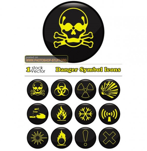 12 Yellow/Black Danger Symbol Vector Icons Set yellow web vector icons vector unique ui elements stylish skull radiation quality poison original new interface illustrator icon high quality hi-res HD graphic fresh free download free fire elements download detailed design danger icons danger creative black acid   