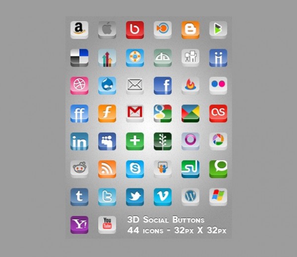 44 Amazing 3D Social Media Icons Pack web unique ui elements ui stylish social media social icons social simple set quality psd pack original new networking modern interface icons hi-res HD fresh free download free elements download detailed design creative clean bookmarking   
