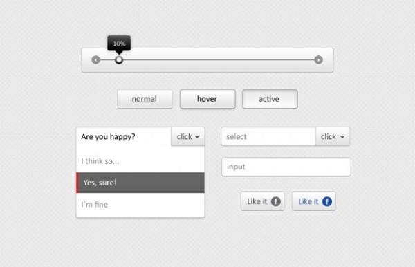 Clean Simple Web UI Kit PSD web unique ui kit ui elements ui stylish slider simple search quality original new modern like it button light interface input hover hi-res HD grey fresh free download free elements download detailed design creative clean buttons active   