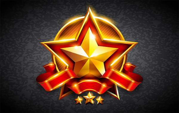 Gold Star Red Ribbon Badge Logo star ribbon red logotype logo gold glowing badge   