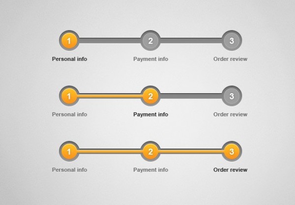 3 Ecommerce Steps Breadcrumbs Set PSD web unique ui elements ui stylish steps shopping cart quality purchase psd original orange online purchase new modern interface hi-res HD grey fresh free download free elements ecommerce download detailed design creative clean breadcrumbs   