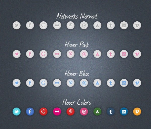 10 Round Social Media Icons with Hover States PSD web unique ui elements ui stylish social icons set social set quality psd pink original new networking modern interface icons hover hi-res HD fresh free download free elements download detailed design creative colorful clean bookmarking blue   