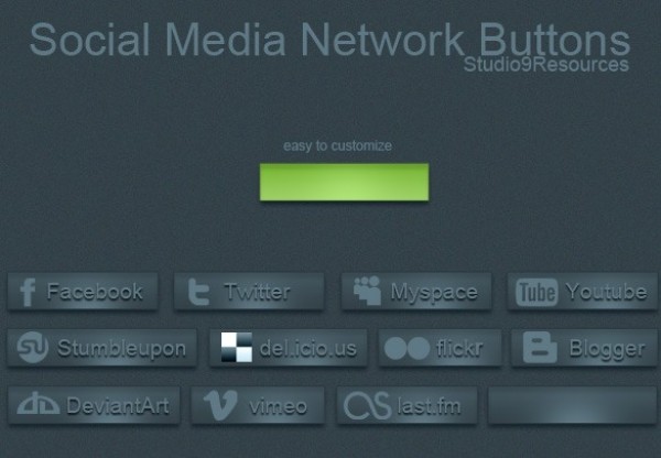 Blue Social Media Network Buttons Set PSD web unique ui elements ui stylish social set quality psd original new networking modern media interface hi-res HD fresh free download free elements download detailed design creative clean buttons bookmarking blue   