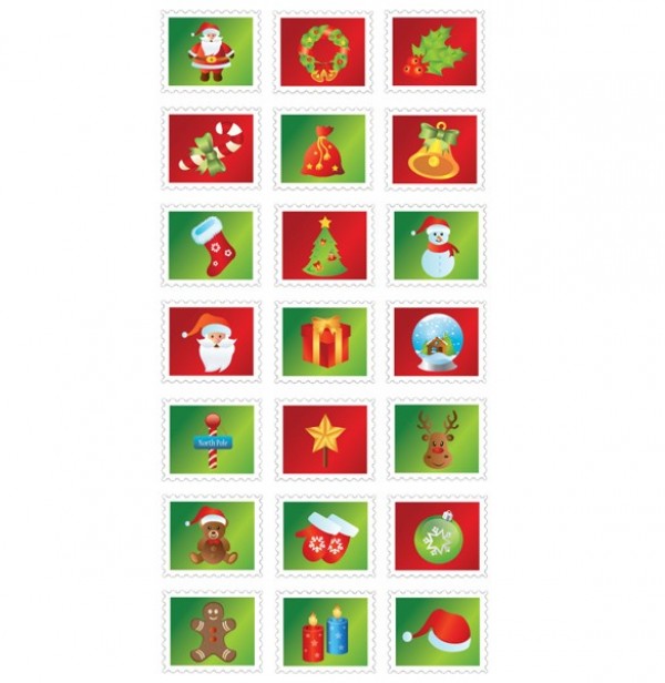 21 Christmas Stamp Vector Icons Set web vector unique ui elements stylish stamp snow globe set santa quality postal pack original new interface illustrator icons high quality hi-res HD graphic fresh free download free elements download detailed design creative christmas stamps christmas icons ai   