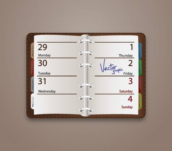 Realistic Agenda Date Book Graphic Element web vector unique ui elements stylish realistic quality original notebook new leather bound interface illustrator high quality hi-res HD graphic friday fresh free download free elements download detailed design daytimer day dates creative book agenda address book   