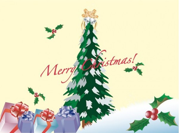 Snowy Christmas Tree Gifts Vector Background web vector unique ui elements tree stylish snowy snow scene quality original new mistletoe interface illustrator high quality hi-res HD graphic gifts fresh free download free elements download detailed design creative christmas card background ai   