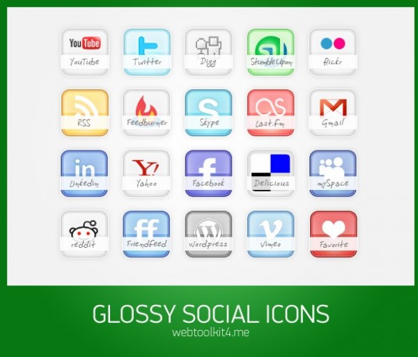 20 Glossy Social Media Icons Set PSD web unique ui elements ui stylish social media icons social simple set quality original new networking modern interface icons hi-res HD fresh free download free elements download detailed design creative clean bookmarking   