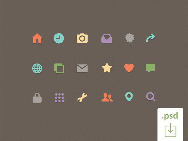 18 Colorful Web Icons Set ui elements ui tools settings set search location like icons icon home free download free clock camera   