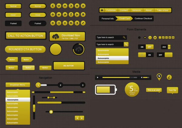 Quality Yellow Web UI Elements Kit PSD yellow web unique ui kit ui elements ui stylish simple set quality pack original new navigation modern kit interface hi-res HD gui kit fresh free download free form elements download detailed design creative clean buttons   