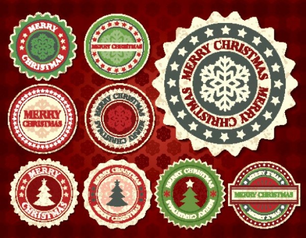 19 Round Christmas Labels Vector Set web vector unique ui elements stylish round red quality original new labels interface illustrator holiday high quality hi-res HD graphic fresh free download free elements download detailed design creative christmas label christmas   