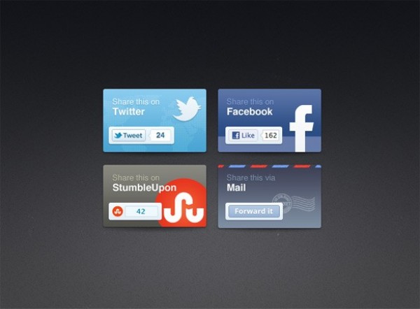 4 Social Media Share Blocks Set PSD web unique ui elements ui tweet stylish social simple share button share block share quality original new networking modern media mail like interface hi-res HD fresh free download free forward elements download detailed design creative clean   