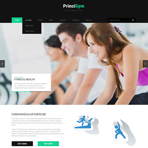 Princigym Homepage Fitness PSD Web Template webpage ui elements ui template psd homepage princigym minimal homepage gym free download free fitness   