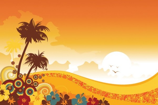 Retro Tropical Abstract Vector Background web wave vector unique ui elements tropics tropical sunset stylish retro quality palm trees original orange ocean new interface illustrator high quality hi-res HD graphic fresh free download free elements download detailed design creative circles birds background abstract   
