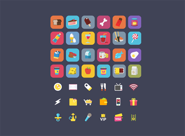 40 Colorful Food Theme Shopping Icons Set shopping set mobile ios icons free food ecommerce drinks dairy beverages bakery   