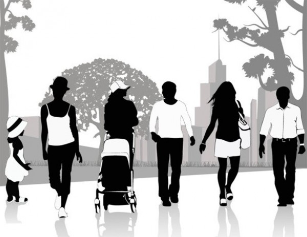 People Silhouettes in Park Vector Graphics web walking vector unique stylish silhouette quality people silhouettes people original illustrator high quality graphic fresh free download free download design creative city park child   