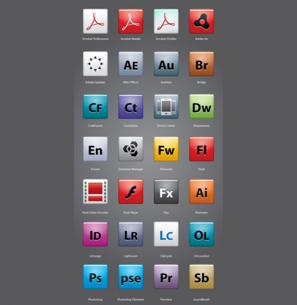 108 Smooth Glossy Adobe Replacement Icons Pack web vector unique ui elements stylish smooth quality original new interface illustrator icons high quality hi-res HD graphic glossy fresh free download free elements download detailed design CS4 creative adouble icons adobe replacement icons Adobe icons Adobe   