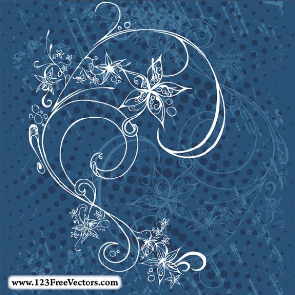 Blue Decorative Floral Halftone Vector Background web vector unique ui elements stylish quality original new interface illustrator high quality hi-res HD halftone graphic fresh free download free flowers floral elements download detailed design delicate creative blue background   