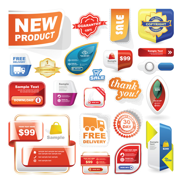 Sticker Label Sale eCommerce UI Pack vector stickers set sales stickers sales money back labels free download free ecommerce delivery copyright badge 100$ guarantee   