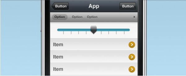 iPhone App Interface with Slider Selector web unique ui elements ui stylish slider selector quality psd original new modern iphone app iphone interface hi-res HD fresh free download free elements download detailed design creative clean buttons application app   