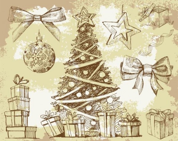 Vintage Hand Drawn Christmas Vector Elements 8150 web vintage vector unique ui elements tree stylish star ribbons quality original new interface illustrator high quality hi-res HD hand drawn graphic gift boxes fresh free download free eps elements download detailed design decoration balls creative christmas background   