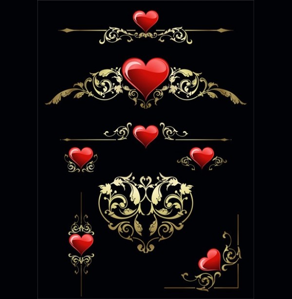 Glossy Hearts Gold Leaf Vintage Vector Background web vintage vector unique stylish red heart quality original illustrator high quality heart graphic gold leaf gold heart gold fresh free download free floral download design creative background   