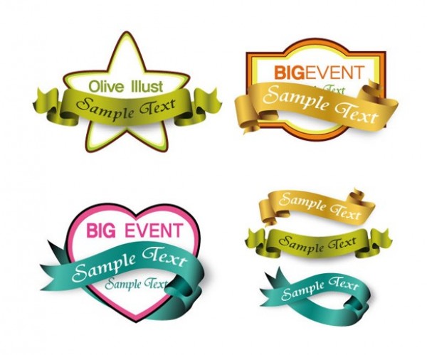 4 Shopping Labels with Ribbon Banners Set web vector unique ui elements stylish store shopping set sales ribbon banners ribbon quality original new labels interface illustrator high quality hi-res HD graphic fresh free download free eps elements download detailed design curled creative big event   
