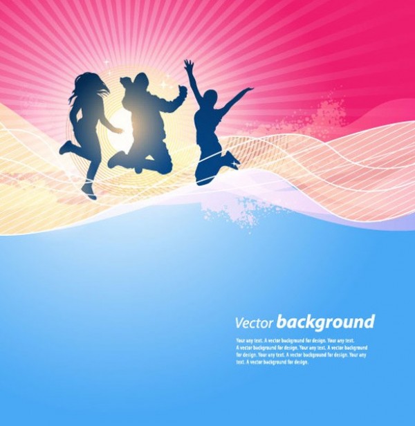 Joyful Sun & Sea Silhouette Vector Background web waves vector unique sun stylish silhouette sea quality people original lines jumping illustrator high quality graphic fresh free download free download design creative background abstract   