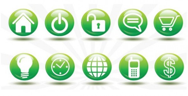 15 Glossy Green Web Icons Vector Set web vector unique ui elements stylish shiny set round quality original orb new interface illustrator icons high quality hi-res HD green graphic glossy fresh free download free elements eco download detailed design creative   