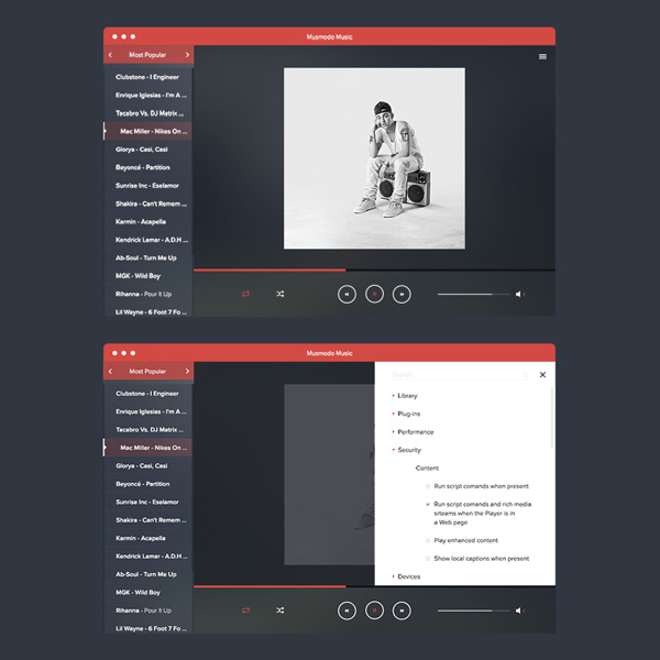 Minimalistic Media Player with Playlist side menu playlist player music player music media black   