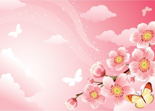 Pink Cherry Blossom Vector Background web vector unique ui stylish spring quality pink original new interface illustrator high quality hi-res HD graphic fresh free download free flowers floral elements download detailed design creative cherry butterfly butterflies blossoms background abstract   