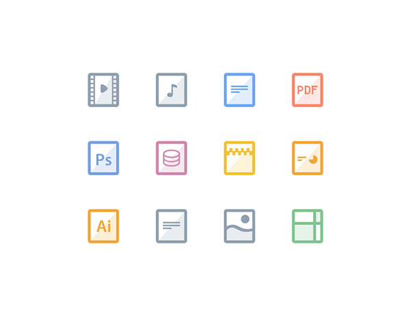 12 Color Box Flat File Icons Set zip square music icons free file icons file color box   