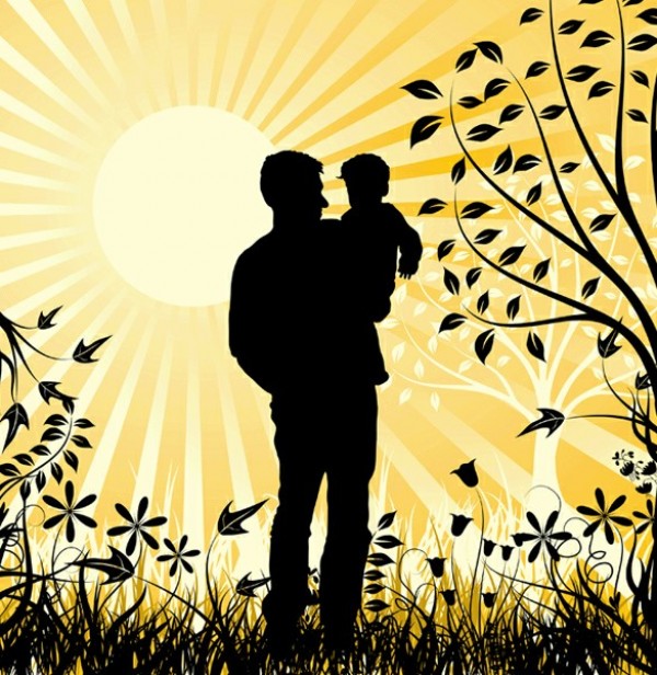 Father & Baby Silhouette Sunset Vector Background web vector unique ui elements tree sunset stylish silhouette rays quality original new interface illustrator high quality hi-res HD graphic garden fresh free download free floral father holding baby father and son father eps elements download detailed design creative background baby   