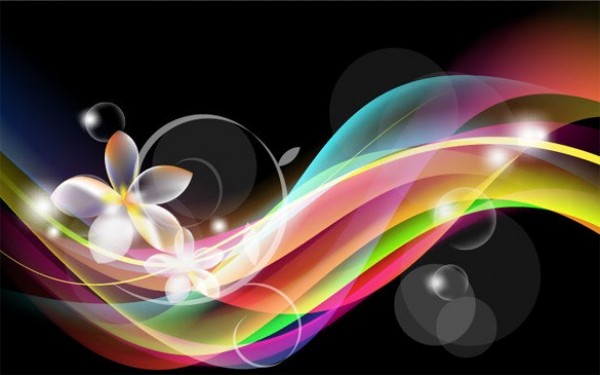 Fantasy Waves Floral Abstract Background web waves vector unique stylish quality original illustrator high quality graphic fresh free download free flowing flowers floral fantasy download design creative colors colorful bubbles black background abstract   