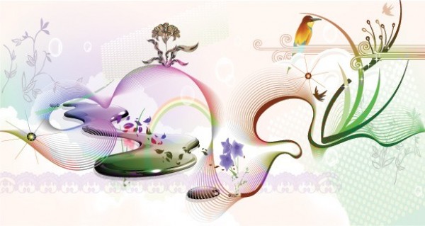 Fantasy Spring Abstract Art Vector Background web water vector unique ui elements stylish spring rainbow quality original new interface illustrator high quality hi-res HD graphic fresh free download free flowers floral fantasy eps elements dream download detailed design creative birds background artwork abstract art abstract   