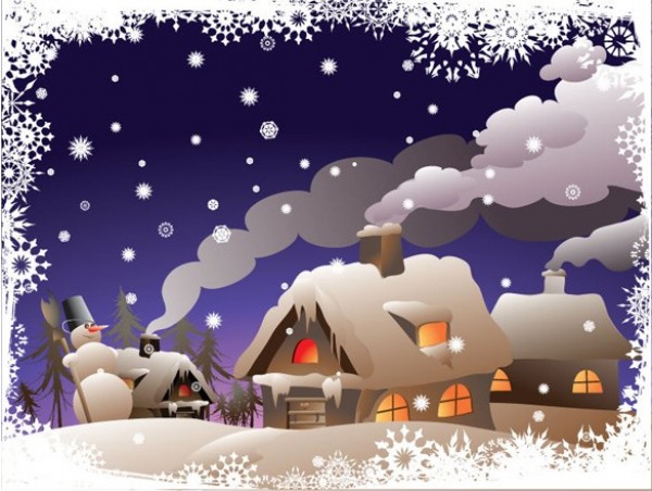 Cozy Cottages Snowy Winter Vector Scene winter scene winter outdoor scene web vector unique stylish snowy snowman snowing snowflakes snow scene quality original new illustrator high quality graphic fresh free download free eps download design creative cottages christmas background   
