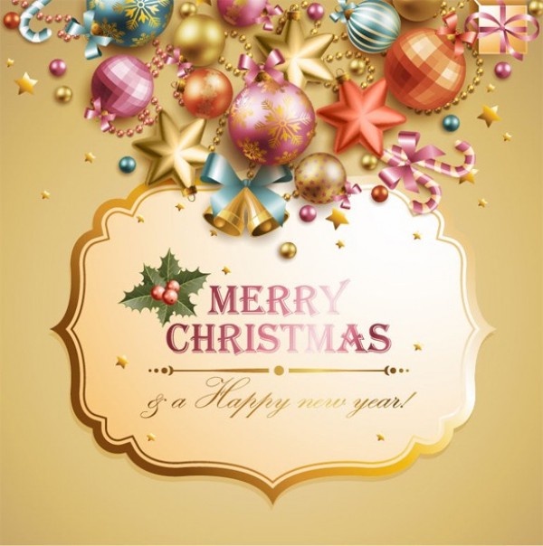 Decorated Christmas Greetings Vector Card web vector unique ui elements text stylish stars quality original new message interface illustrator high quality hi-res HD graphic golden gold gifts fresh free download free eps elements elegant download detailed design decorated creative christmas card candy cane balls background   