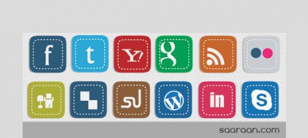 12 Stitched Style Social Media Icons Set web unique ui elements ui stylish stitched social media icons social media simple set quality original new modern interface icons hi-res HD fresh free download free elements download detailed design creative clean   