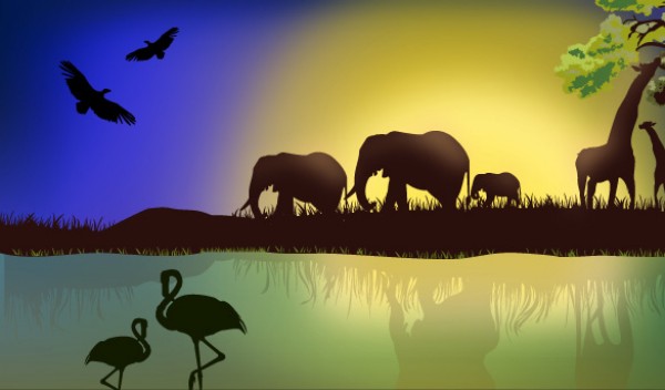 African Landscape with animals wilderness water vector tropical sky nature landscape grass free vectors free downloads forest elephant download beutifull animals Africa   