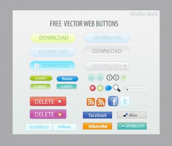 Clean Vector Buttons and Icons Set web vector button vector unique ui kit ui stylish social media icons quality original new interface illustrator icons high quality hi-res HD graphic fresh free download free elements download detailed design creative buttons   