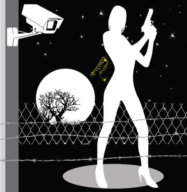 Silhouette Woman Cat Burglar Vector woman silhouette web vector unique ui elements thief stylish stars starry security camera quality original new interface illustrator high quality hi-res HD gun graphic full moon fresh free download free eps elements download detailed design creative cat burglar ai   