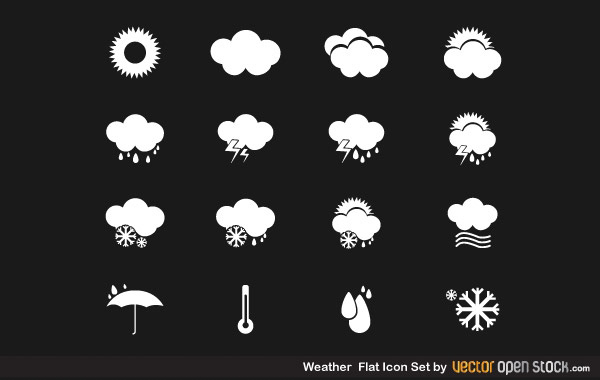 16 Flat Weather Icons Vector Set white weather icons weather vector sun rain icons free download free forecast flat weather icons flat clouds climate   