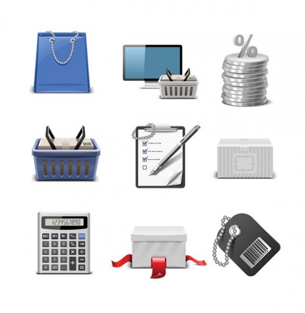 9 eCommerce Shopping Theme Vector Icons Set web vector unique ui elements tag stylish shopping bag shopping quality original new list interface illustrator high quality hi-res HD grey graphic gift fresh free download free elements ecommerce download detailed design creative calculator blue basket   