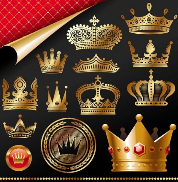 Golden Royal Crown Vector Set vector unique stylish set royalty royal queen quality pack original nobility modern kingship king illustration high quality heraldry graphic golden free download free emperor download crown creative   