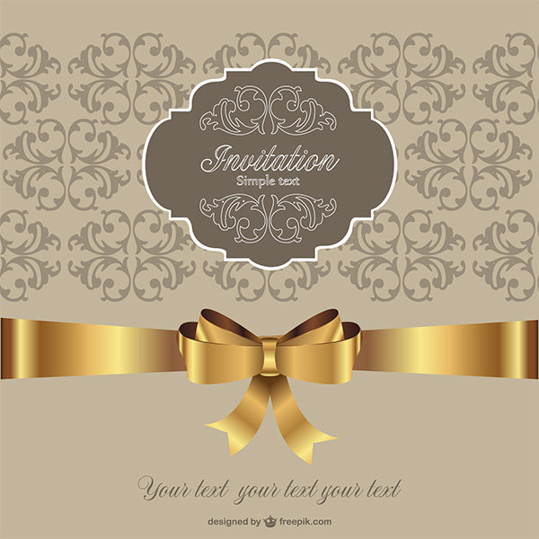 Golden Ribbon Vintage Invitation Background vintage vector ribbon golden gold free download free floral card bow background   