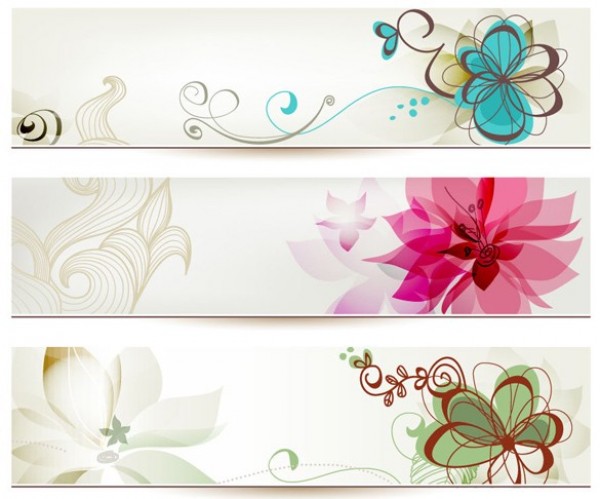 3 Floral Fun Abstract Banners/Headers Set web vector unique ui elements stylish set quality original new interface illustrator high quality hi-res header HD graphic fun fresh free download free flowers floral fantasy eps elements download detailed design creative banner abstract   