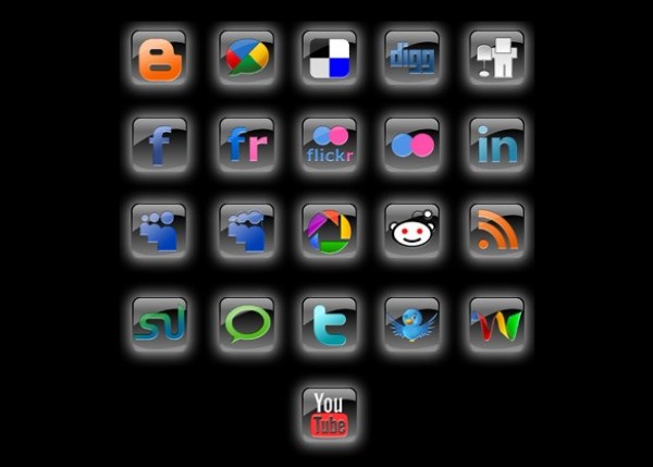 21 Glossy Black Social Media Icons Set PNG web unique ui elements ui stylish square social icons social set quality png pack original new networking modern media interface icons hi-res HD glossy fresh free download free elements download detailed design creative clean bookmarking black   