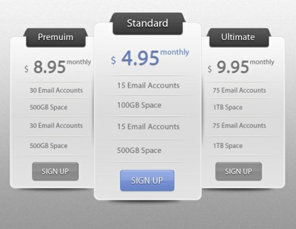 Clean Professional Pricing Table PSD web unique ui elements ui stylish quality psd pricing table price list original new modern interface hi-res HD fresh free download free elements download detailed design creative comparison table clean 3 column   