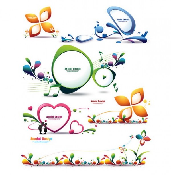 5 Colorful Shapes Hearts Floral Music Vector Backgrounds web vector unique stylish shapes quality original musical notes music illustrator high quality hearts graphic fresh free download free flowers floral download design creative colorful background asadal   